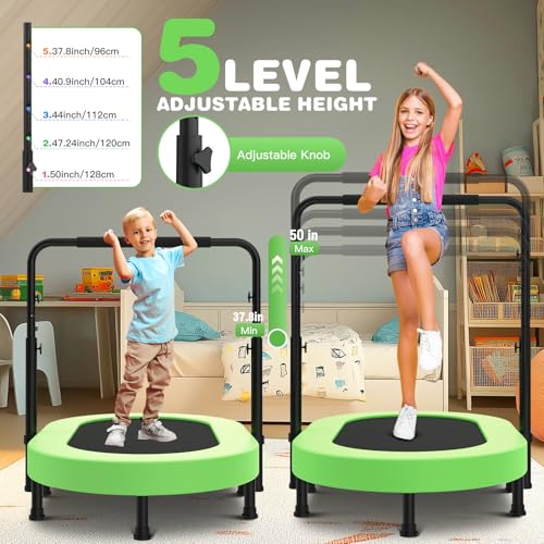 ANCHEER 56" Double Mini Trampoline for Kids, Mini Rebounder with 5-Level Adjustable Handle, Parent-Child Trampoline for Kids, Max Load 220lbs, Fun for Indoor/Outdoor by ANCHEER - Image 2