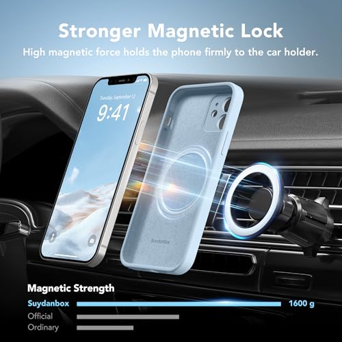Image of Magnetic for iPhone 12 Case, Compatible with MagSafe, [Full Camera Protection][Screen Protector] Silicone Shockproof Protective Phone Case for iPhone 12 6.1 inch, Light Blue