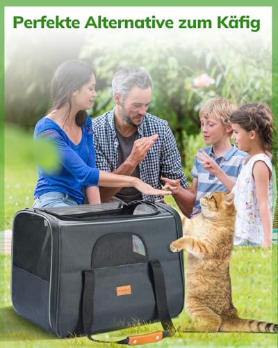 Morpilot Katzentransportbox für große Katzen und Welpen bis 7kg, Katzenbox Hundetasche mit Sicherheit Reißverschlüsse Faltbare Schale, Transportbox Katze Hunde für Der Gang zum Tierarzt Auto Fugzeug