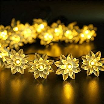 VERVENIX 36 Double Lotus LED Made in India Silicon Flower Curtain String Window Festival Lights Indoor Outdoor Decoration Series for Home (10 Meter, Yellow) ?Plastic, ?Corded Electric