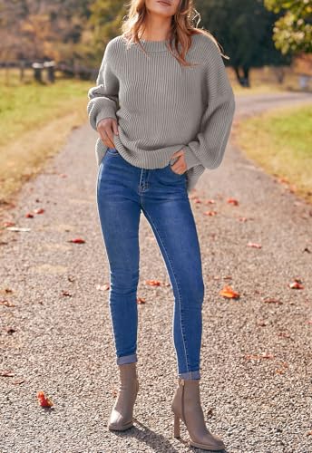 PRETTYGARDEN Long Sleeve Oversized Sweaters for Women Spring 2026 Crew Neck Solid Color Casual Knit Pullover Sweater Tops (Grey, Small) — view 6
