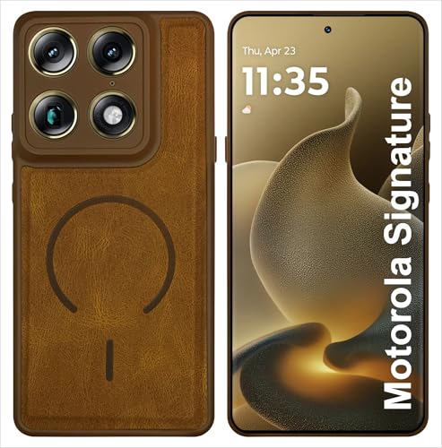 Image of SBMS Back Cover for Motorola Signature | Ultra Slim Soft Rubberised Hard Case | Oil Feel Soft Leather Back | Mag-Safe Design (Mag-Safe Not Support) | Camera Protection Case for Moto Signature (Brown)