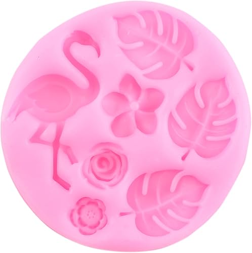 Miniatura 7 de Mujiang Molde de silicona de hojas tropicales de flamenco, hojas tropicales, hojas, plumeria, fondant, hojas de helecho, moldes de caramelo, pájaro,