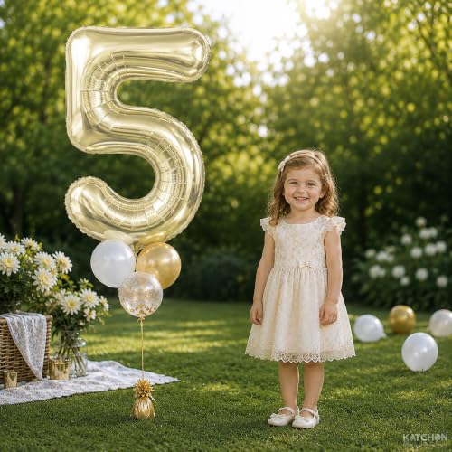 Image of KatchOn, Number 5 Balloon - 40 Inch | Champagne Gold Number 5 Foil Balloon