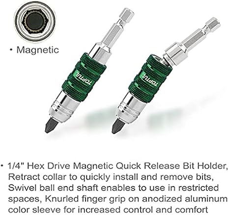 TopTul 35pcs 1/4 Hex Drive Screwdriver Bit Set-Universal Swivel Magnetic Quick Release Bit Holder(78mml)