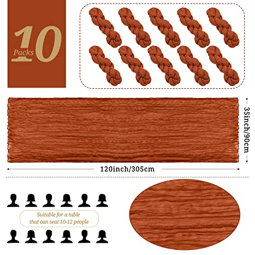 10 Packs Terracotta Cheesecloth Table Runner 35 X 120 Inches Gauze Table Runner Vintage Boho Cheesecloth Runners For Party,Wedding,Reception,Bbq,Bridal Shower,Round Table Decorations #TOP1
