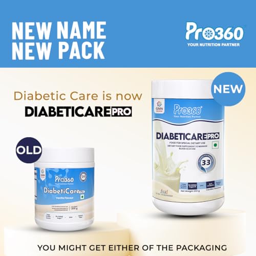 Image of Pro360 DiabetiCare Pro Nutritional Diabetic Protein Food Supplement Powder to Manage Diabetes and Blood Glucose for Adults - 200gm Jar (Vanilla)