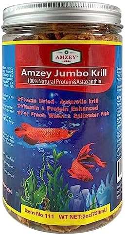 Amzey Freeze Jumbo Krill 2 oz(57 Grams) Jar, Dired Jumbo Shrimp Provide Essential Omega-3, Vitamin Enhancement. Super Food for Pets, Cat Food, Dog Food, Fresh and Salt Water Fish