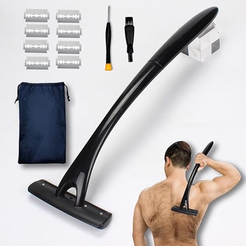 Body Back Shaver for Men,Long Handle Back Hair Shaver,Back Hair Removal and Body Shaver (Dark Black)