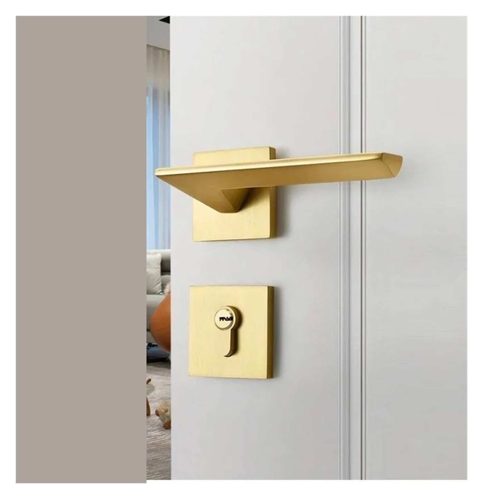 Cerradura de puerta de diseño exclusivo en acabado oro cepillado mate