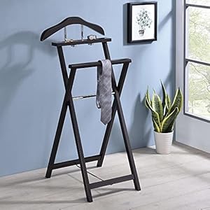 King’s Brand Furniture-Oliver Foldable Wood Suit Valet Rack Stand Organizer, Walnut
