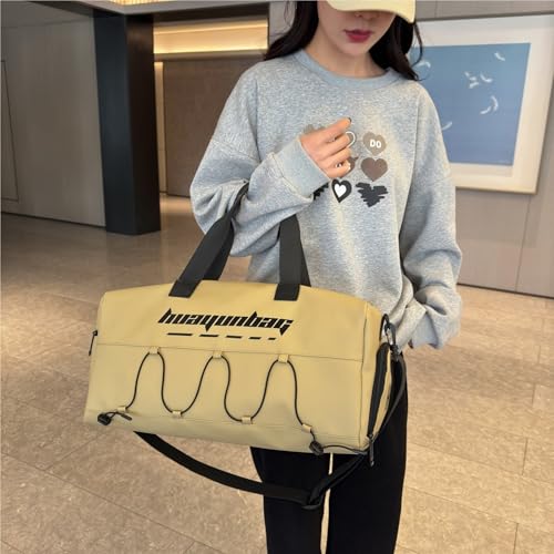 Travel Duffel Women'S Tote Gym Sports Bags Weekend Yoga Shoe Pocket Female Shoulder Hand Outdoor Bag(Khaki)4