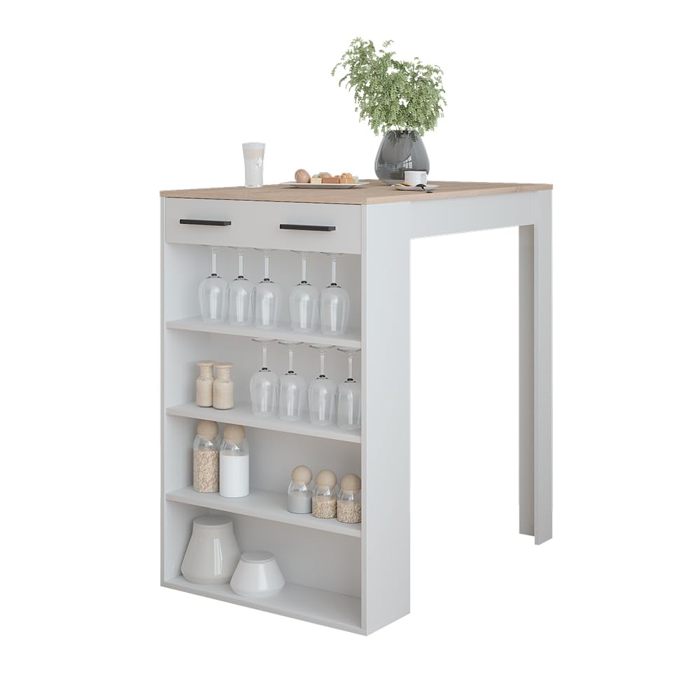 Vicco Bartisch Repose, Weiß/Sonoma, 67 x 100 cm, zur Verwendung als Stehtisch mit verstellbaren Einlegeböden