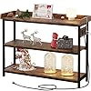 IRONCK Console Table, Sofa Table with Power Outlet, 43" Farmhouse Hallway Table for Entryway, Living Room, Height Adjustable, Easy Assembly, Rustic Brown