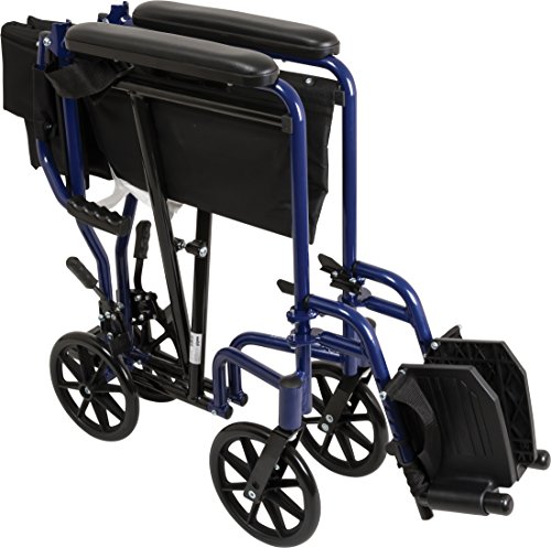 Probasics Transport Wheelchair Lightweight Foldable With 19 Inch Seat - Folding Transport Chair With Foot Rests, Foldable Wheel Chair And Lightweight Folding Wheelchair, Blue #TOP2