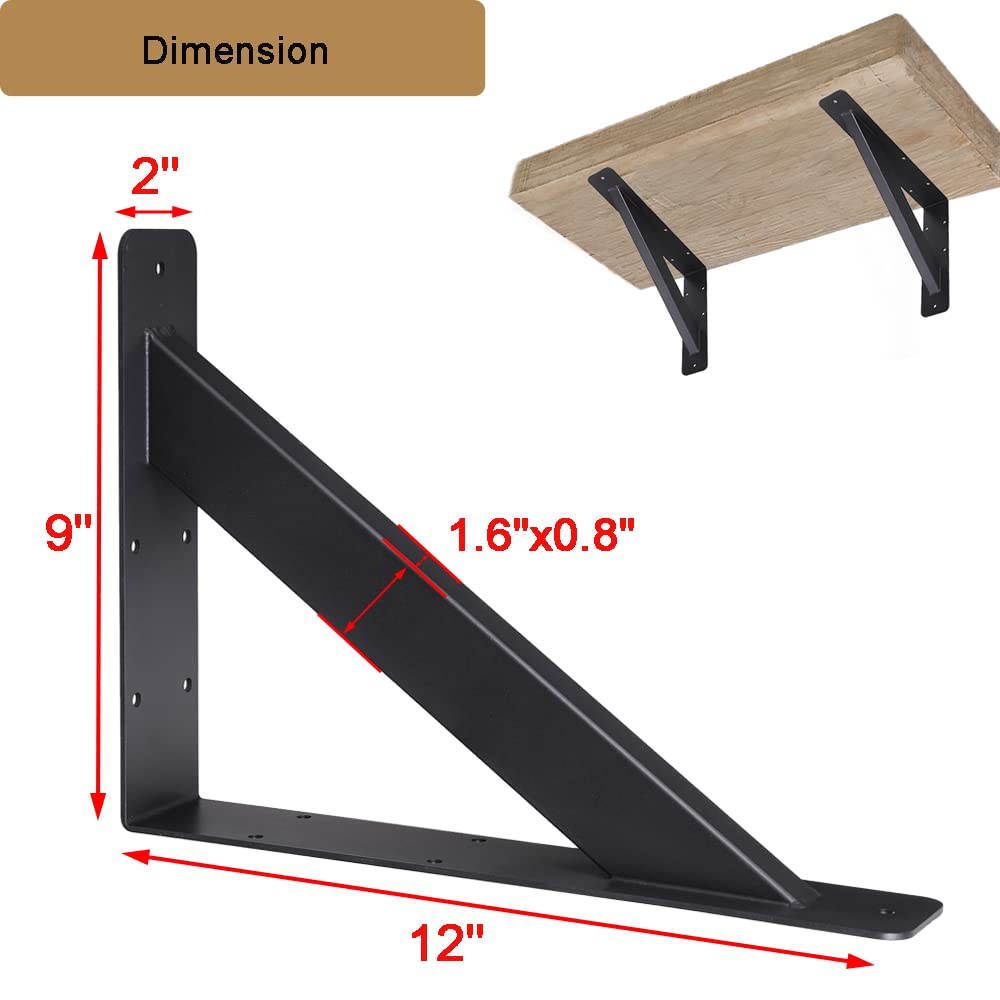 2 soportes de soporte de encimera de 12 x 9 pulgadas, soportes de estante flotantes sólidos resistentes, corbels para encimeras, soportes de mantel triangular, 90 grados (12 x 9 x 2)