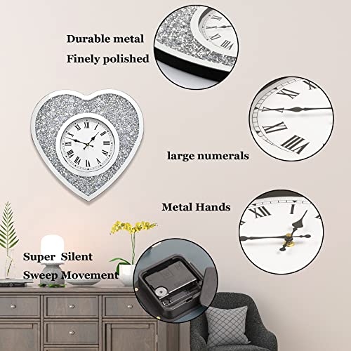 Yijidecor Large Wall Clock For Living Room Decor Silver Mirror Clock Crystal Crush Mirrored Sparkle Twinkle Bling Diamond Decor Wall Clock For Bedroom Office Decor Glass Mirror Home Decor Indoor… #TOP2