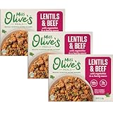Miss Olive’s Lentil & Beef with Vegetables Ready Meal, Lower Sodium, Shelf Stable Heat & Eat Entrée in...