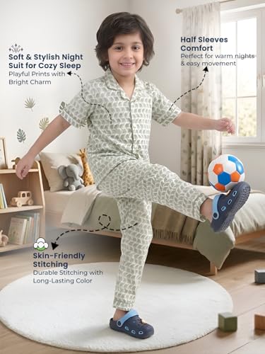 Image of POLKA TOTS 100% Pure Cotton Half Sleeve Night Suit for Kids, Girls & Boys | Cotton Pyjama Set | Unisex Night Dress for Children | Night Suit for Girls |Sleepwear for Kids | Winter Night Dress for Boys