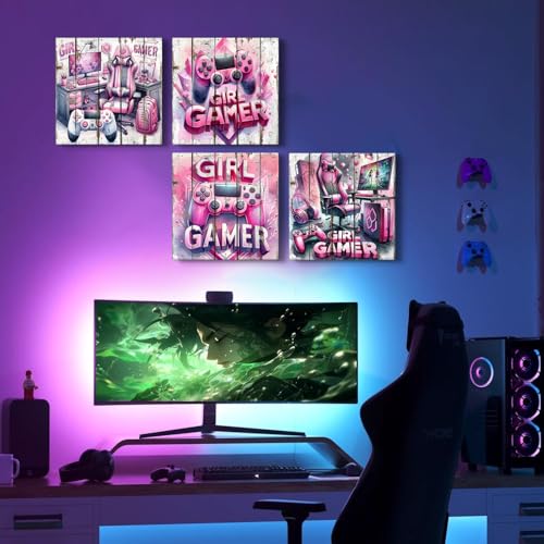 Gaming Wall Decor for Bedroom Pink Gaming Poster Cool Game Canvas Prints for Teen Girls Boys Retro Gamepad Headphone Canvas Pictures Video Game Painting for Girls Boy Playroom Decoration 12x12" 4 Pcs by BL BORLINART - Used condition - Image 3