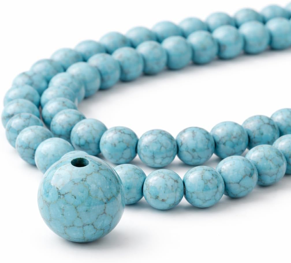 Perlin Turquoise Gemstone Round Beads Semi-Precious Gemstones Blue 1 Strand Jewellery Beads for DIY Crafts Making Necklace Bracelet Earrings Accessories (10 mm)