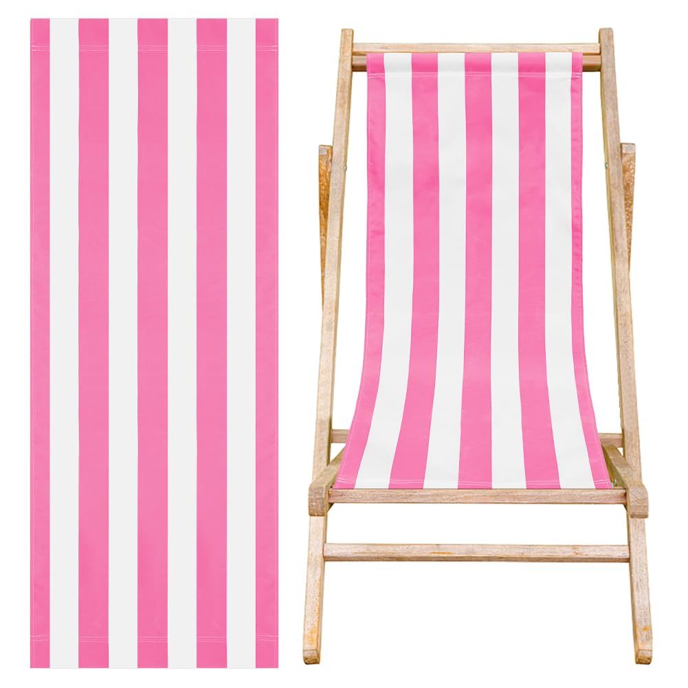 AHANDMAKER Beach Sling Chair Replacement Canvas, Pink and White Stripes Lounge Chair Replacement Canvas Casual Sling Fabric for Sunbathing Garden