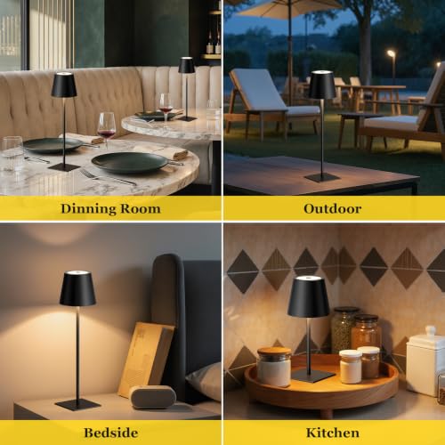 Image of Kakanuo Cordless Rechargeable Table Lamp Black 5000mAh Battery Operated Lamps, 3 Colors Stepless Dimming Touch Lamp for Dining, Living Room, Outdoor Patio, Kitchen Counter, 4 Pack