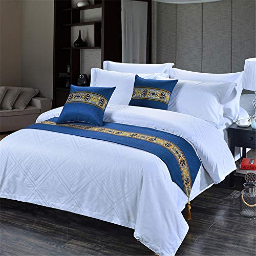 QCQZP Bed Runner Hotel Hotel Bed Flag Bed Towel Saffron Bed Towel Theme Hotel, Cushion Cover 5050, Luxury Blues (Cushion Cover Specifications 4646)