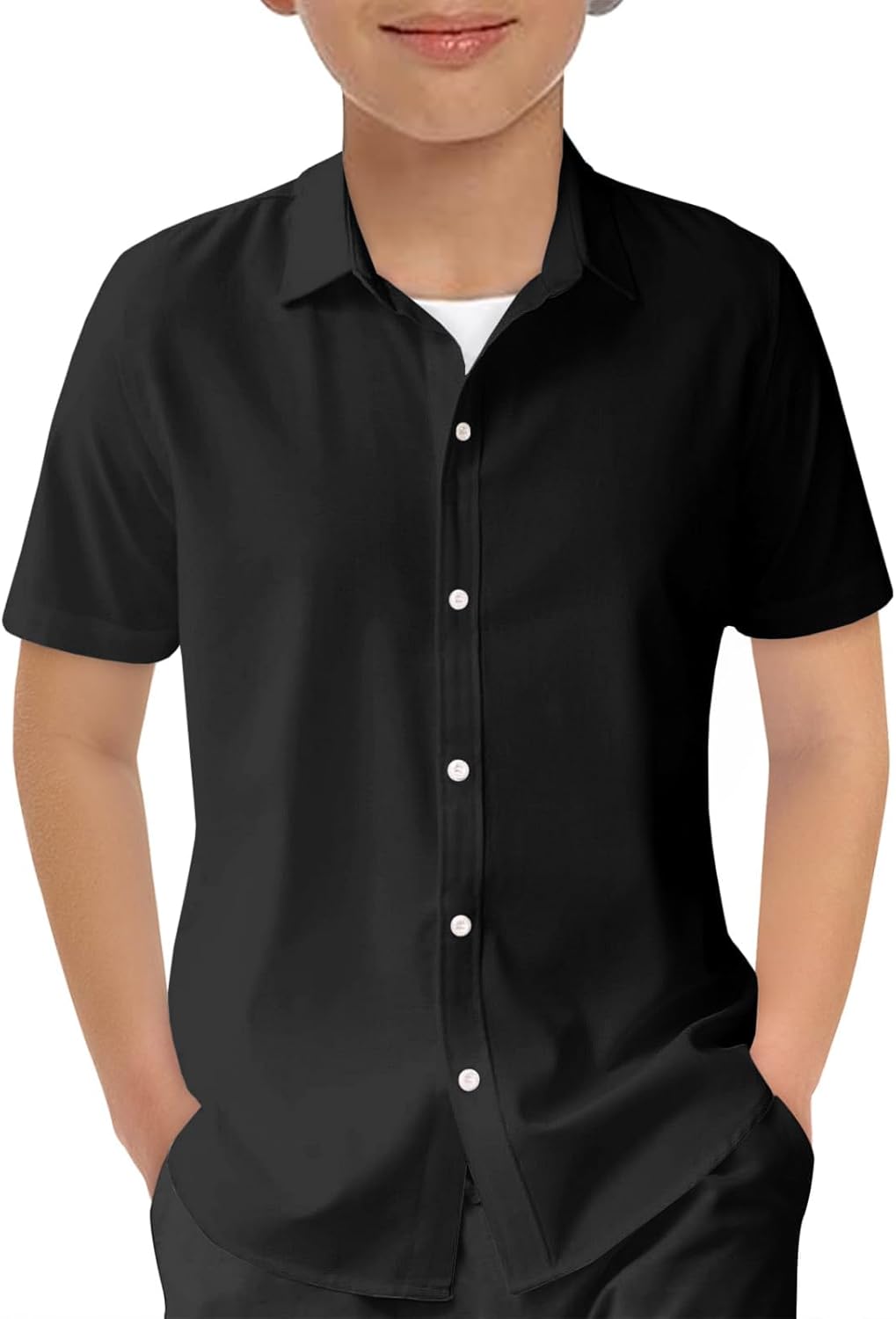 Haloumoning Boys Short Sleeve Dress Shirts Kids Summer School Uniform Button Down Shirt 5-14 Years