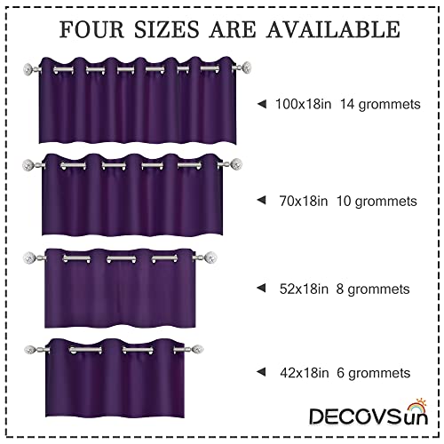 DECOVSUN Purple Valance for Kitchen Windows Solid Grommet Top Blackout Valance Window Treatment for Living Room Short Straight Drape Valance for Bedroom Kids Room 100X18 1 Panel Royal Purple by DECOVSUN - Image 6