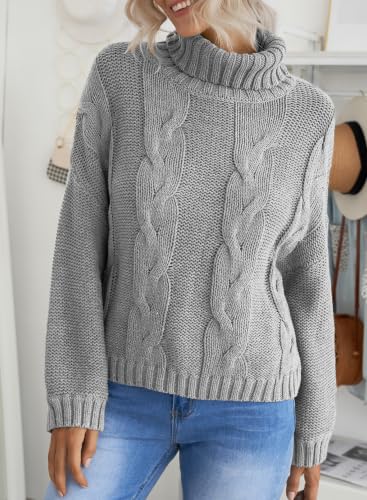 Image of Dokotoo Womens Sweaters Turtleneck Cable Knit Chunky Pullover Fall Outfits