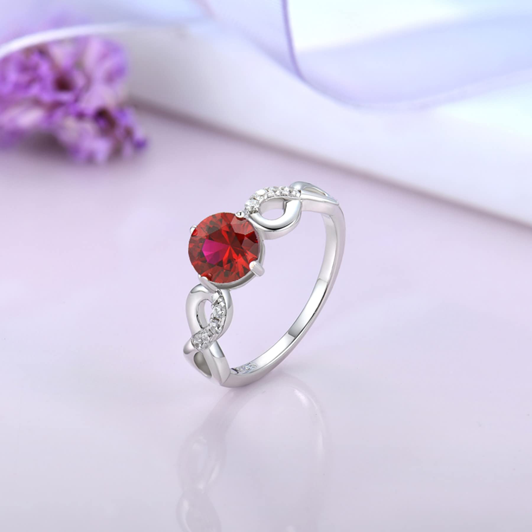starchenie Anillos infinitos Anillo de Cmpromiso de plata de ley 925 con Circonita Cúbica Anillos de Piedra Natal para Mujer