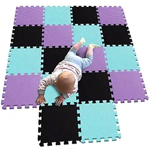 MQIAOHAM Floor Mat EVA Foam Puzzle Game Tile Protection Mats Soft Foam Children's Play Mats for Gym Play Area Exercise Yoga Black Green Purple 104108111