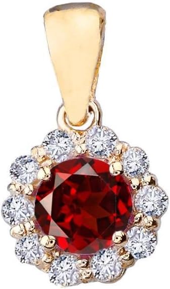 Dainty 14k Yellow Gold Diamond Floral Center Stone Garnet Pendant
