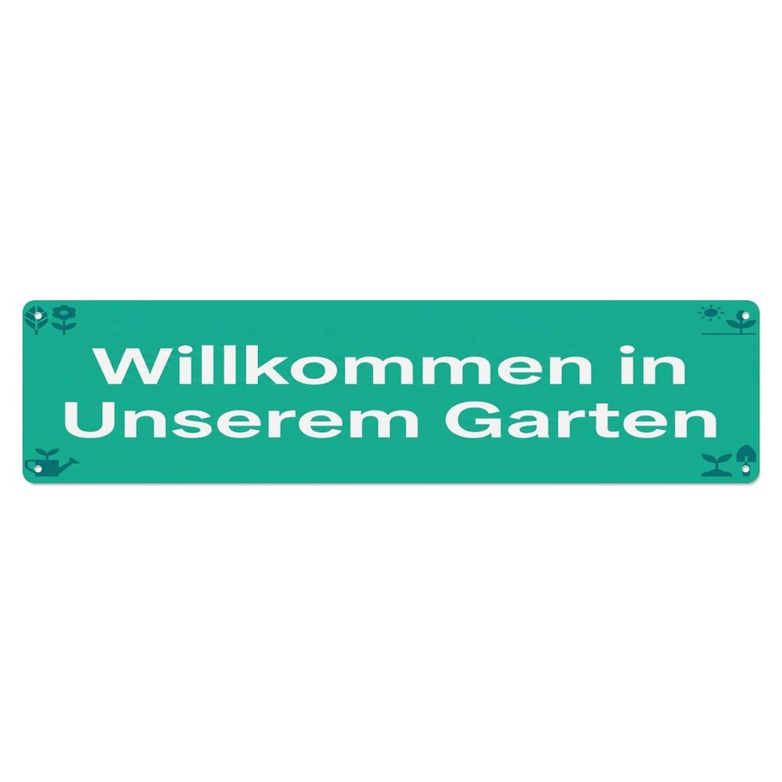 Vintage Welcome to Our Garden Teal Metal Tin Sign
