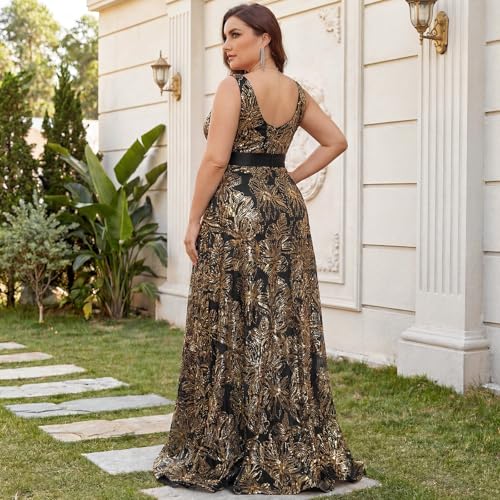 Image of Plus Size Formal Dresses for Women with Embroidery Sequin and V-Neck, A-Line Maxi Dress for Wedding and Cocktail