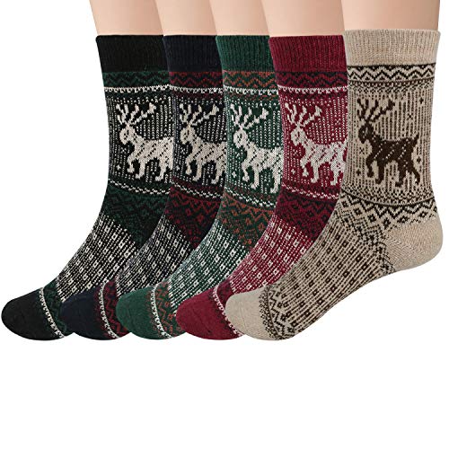 5 Pairs Womens Wool Socks Winter Cute Cat Warm Socks Thick Knit Cozy Socks Gifts for Women