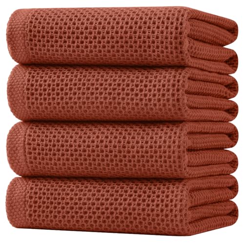 Image of Homaxy 100% Cotton Waffle Weave Kitchen Dish Towels, Ultra Soft Absorbent Quick Drying Cleaning Towel, 20x28 Inches, 4-Pack, Rust