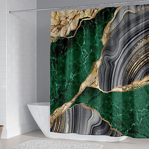 Beifivcl 4Pcs Marble Shower Curtain Sets, Bathroom Decor Sets, Luxury Shower Curtain With 12 Hooks, Bath Mat, Toilet Lid Rug And Non-Slip U Shape Mat Accessories Marble Print, 72 X 72 Inch, Green #TOP1