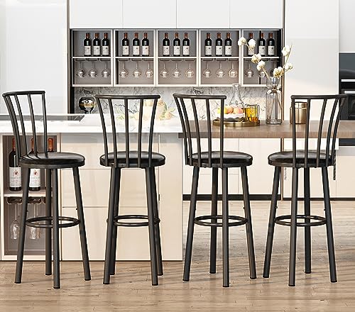 Image of LTTROMAT Counter Height Bar Stools Set of 4, 360 Swivel Barstools with Back & Footrest, 27" Modern Kitchen Island Chairs Bar Chairs Adjustable Kitchen Stools for Kitchen Island Bar Bistro