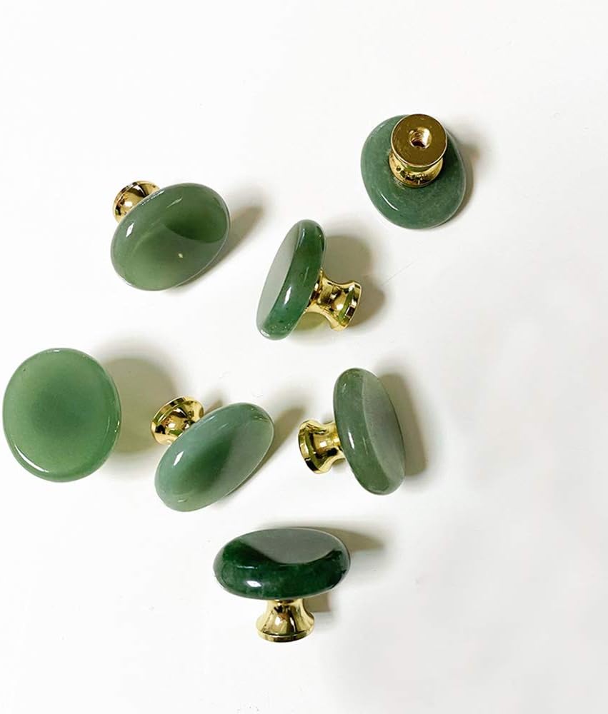 UULU 4pcs Original Stone Knobs Natural Green Aventurine knobs Crystal Glass Pull Handles for Drawer Cabinet Door Cupboard Dresser Home DIY with Screws (Green Aventurine)