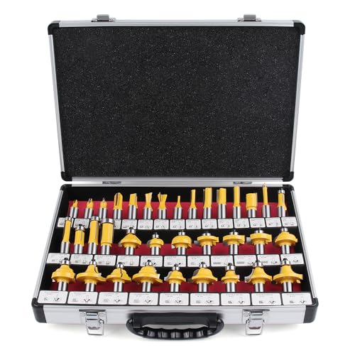 Newdeli 1/2' Shank Router Bit Set 35 Pcs Router Bits Tungsten Carbide Tipped Router Bit for Woodworking Beginners and Commercial Users with Aluminum Alloy Storage Box