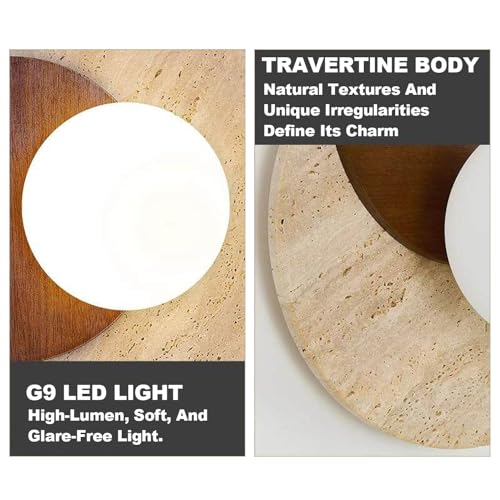Image of Marble Wall Lamp, Bathroom Vanity Light Fixtures, Wall Mount Lamp, Over Mirror, Stone Wall Sconces, Vintage Wall Light with Wood and Stone Shade, for Porch Workshop Kitchen Living Room