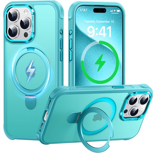Coque iPhone 15 Pro bleu océan avec support pour visionner vos vidéos partout