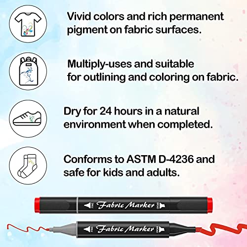 Image of Shuttle Art Fabric Markers, 40 Colors Dual Tip Fabric Marker Pens Permanent No Bleed Pens for T-Shirts Sneakers, Non-Toxic & Child Safe Permanent Shirt Pens for Adult Painting Writing