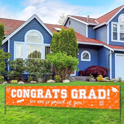 Image of 37Pcs Graduation Banner Balloon Decorations Class of 2026, Congrats Grad Banner Yard Outdoor Decorations, Graduation Banner Set for High School College Graduation Party Supplies, Orange