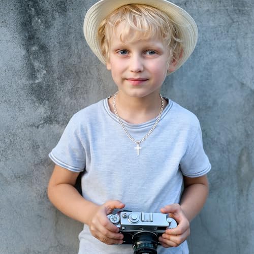 IEFLIFE Cross Necklaces Gifts for Men Him - Silver Figaro Chain Stainless Steel Cross Necklace Jewelry, Anniversary Birthday Gift for Dad Husband Brother Son Grandson Gift3