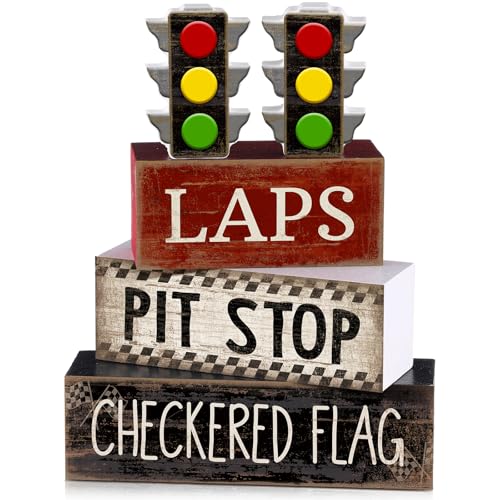 Lineshading 4 Pcs Racing Birthday Party Decoration Race Car Table Decorations Wooden Traffic Light Decor Racing Car Table Centerpieces for Photo Props Decor Birthday Party Supplies