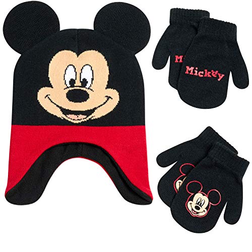 Image of Disney Little Boys Mickey Mouse Hat and 2 Pair Gloves or Mittens Cold Weather Accessory Set, Ages 2-7