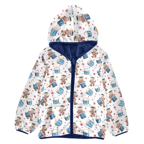 Bear Drums Toddler Fleece Jacket Baby Boys Hooded Zipper Long Sleeve Thick Warm Outerwear 3-10 Years